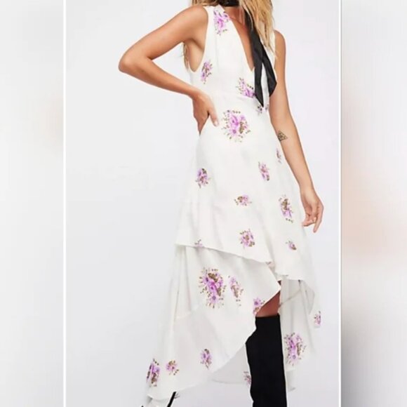 FREE PEOPLE | Off-White + Purple Midi Birdie Hi-Lo Dress (Size 0) - Picture 2 of 6